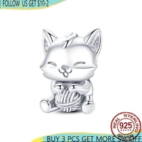 2021new 925 sterling silver cute furball cat pet beads charms fit original pandora braceletbangle making diy women jewelry gift