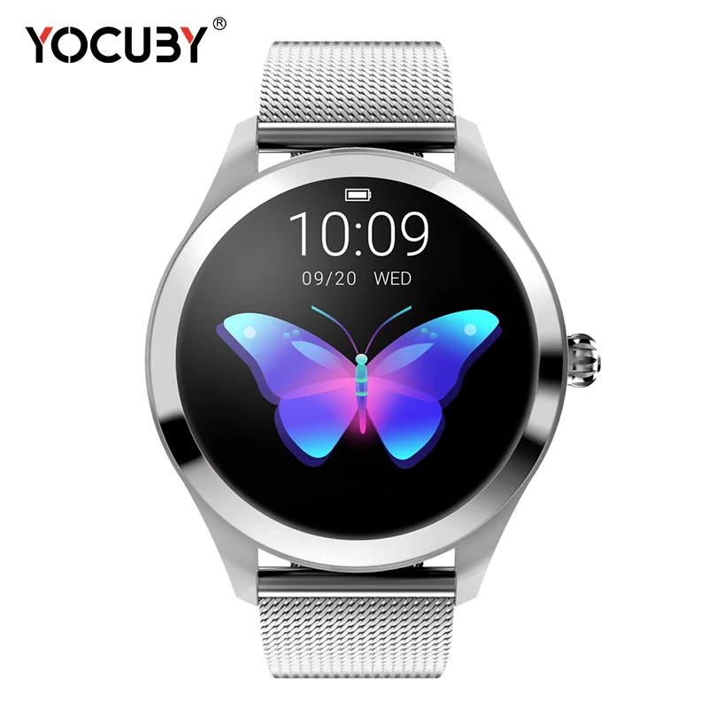 YOCUBY Для женщин Смарт-часы KW10 IP68 Водонепроницаемый сердечного ритма в режиме реального нержавеющая стальные «Умные» часы Фитнес браслет «Умные» часы