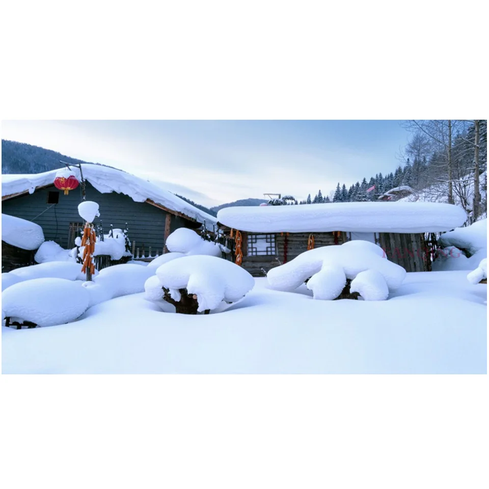 5d DIY Diamond Painting Snowscape Chalet Red Lantern Full square/ round Cross Stitch Mosaic Rhinestone Decoration pictur | Дом и сад