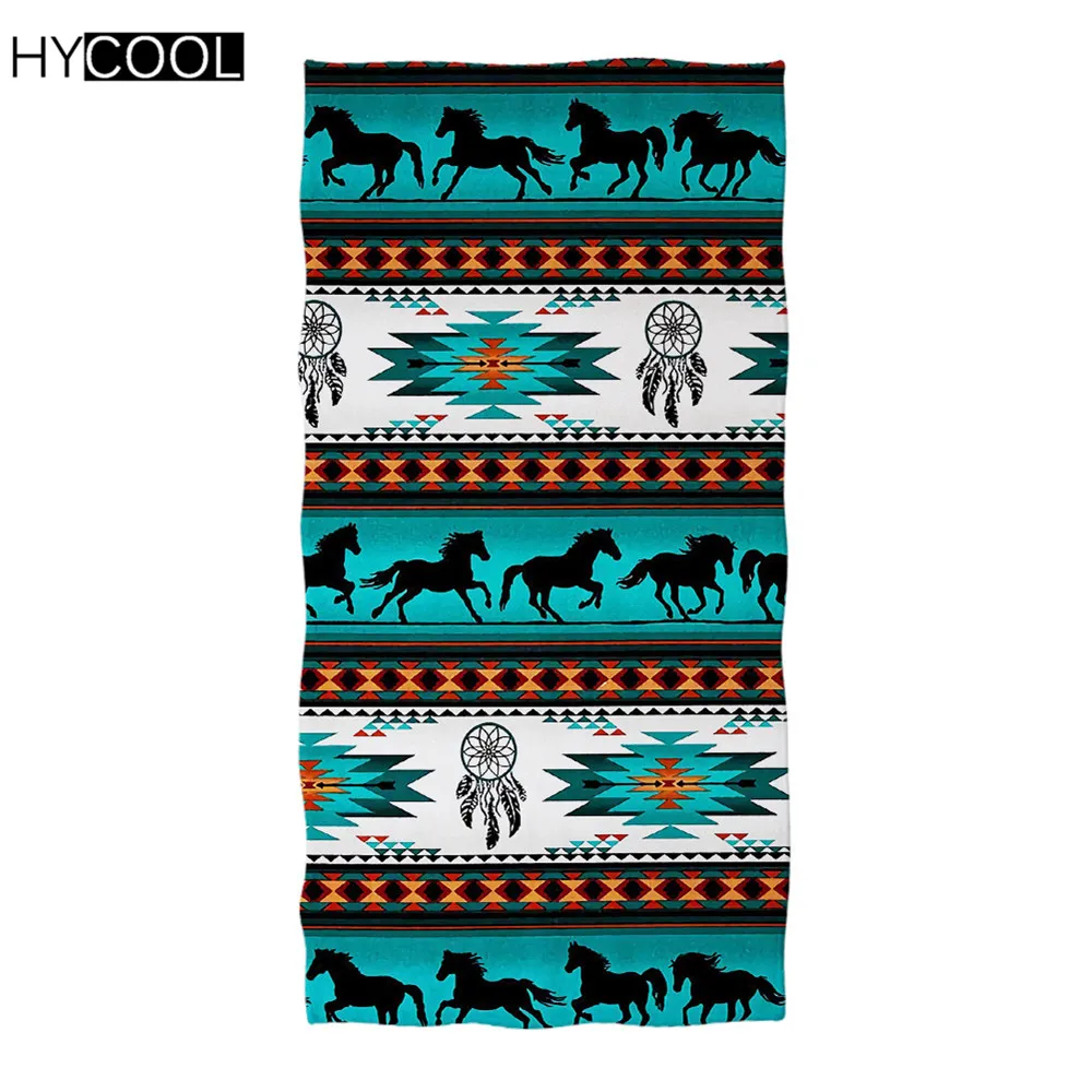 

Microfiber Beach Towel Aztec Tribal Horse Pattern Print Wearable Bathroom Bath Towels Quick Drying Soft Travel Face Hair Toallas