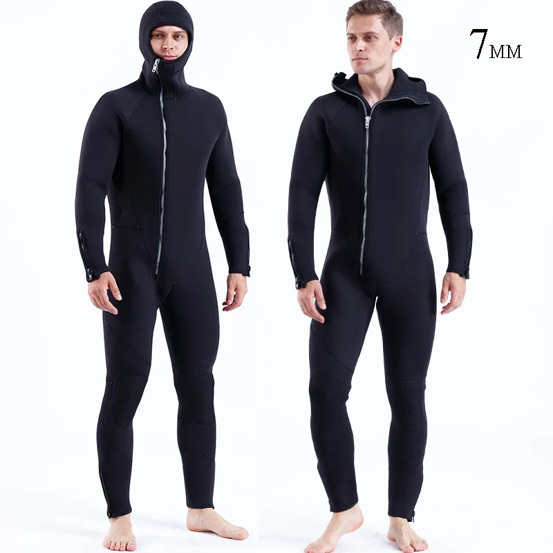 7MM Men Scuba Snorkeling Surfing Spearfishing UnderWater Sports Hunting WetSuits Hooded Neoprene Swimming Keep Warm Diving Suit