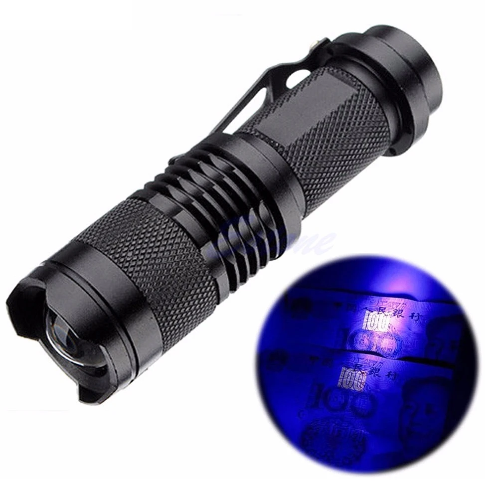 

Zoomable LED UV Flashlight Purple Violet Light 600LM Adjustable Focus 3 Modes Light Lamp Uesd By AA Or 14500 Battery