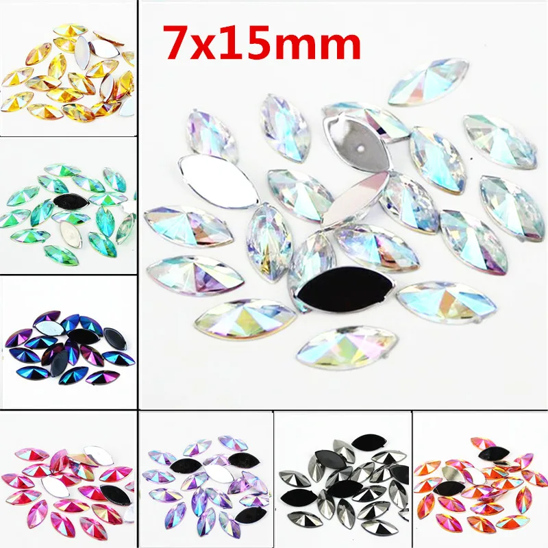 

Horse eye Shape Resin Rhinestone AB Crystal Acrylic Decorate Nail art 7x15MM 200Pcs Flat Back tip Faceted Decorative Nail Drill