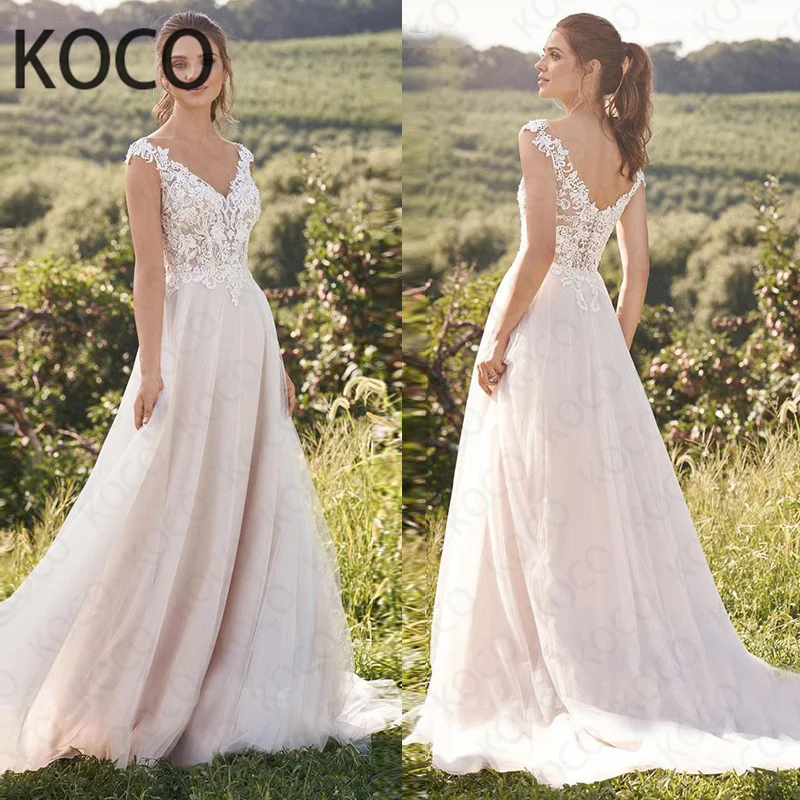 

Женское свадебное платье MACDUGAL, простое кружевное пляжное платье с цветочным рисунком, элегантное платье невесты с V-образным вырезом, винта...