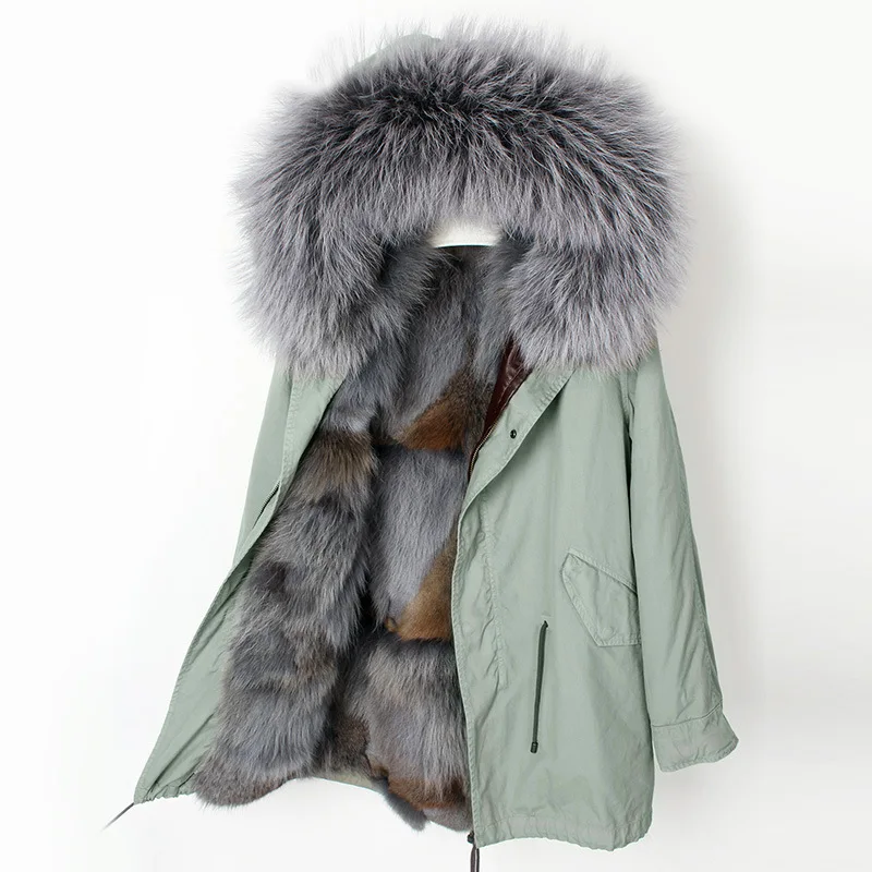 light green grey OFTBUY зимнее пальто Женская куртка с натуральным мехом пальто натуральный волк Мех теплая парка Толстая теплая верхняя одежда водонепроницаемая ткань Роскошная Новинка - Цвет: light green grey