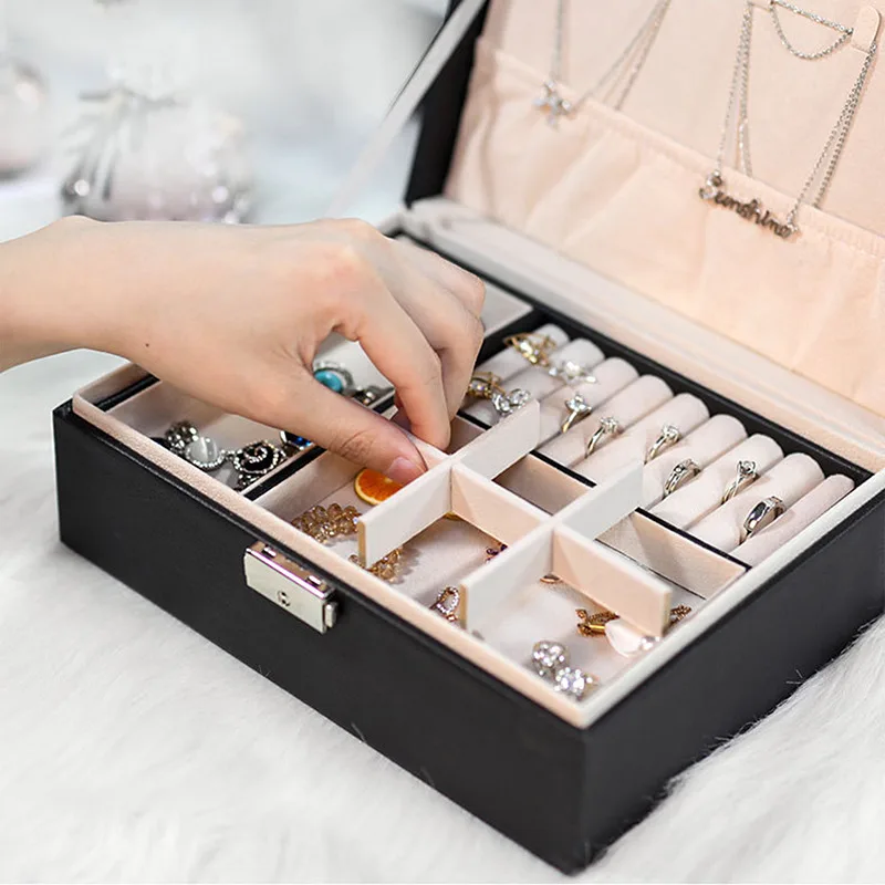 Новый дизайн шкатулка для украшений из искусственной кожи двухслойный