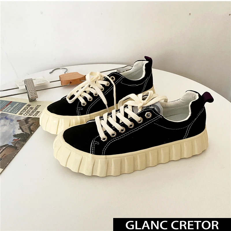 

Women Sneakers Canvas Shoes Ladies Fashion New Casual Flats Shoes Women's Platform Flats Comfort Vulcanized Shoes Korea Style