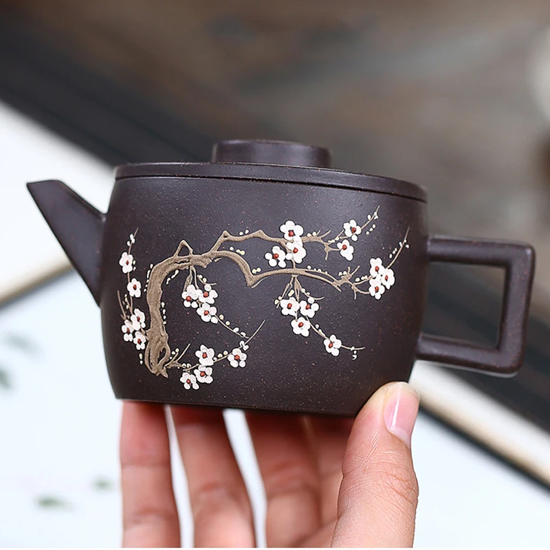 Чайный горшок Yixing из фиолетовой глины с цветком сливы набор чайников сырой руды