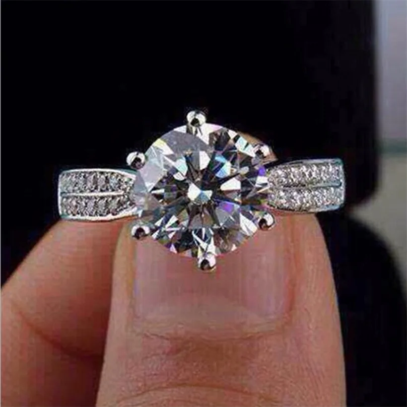 Акция! Женское кольцо из серебра 100% пробы с фианитом 3 карата 8 мм | Украшения и