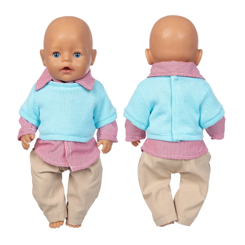 

Happy Elfin Fit 18 inch Born New Baby Doll Clothes 43cm Dolls Clothes Accessories Plaid shirt sweater set For Baby Festival Gift