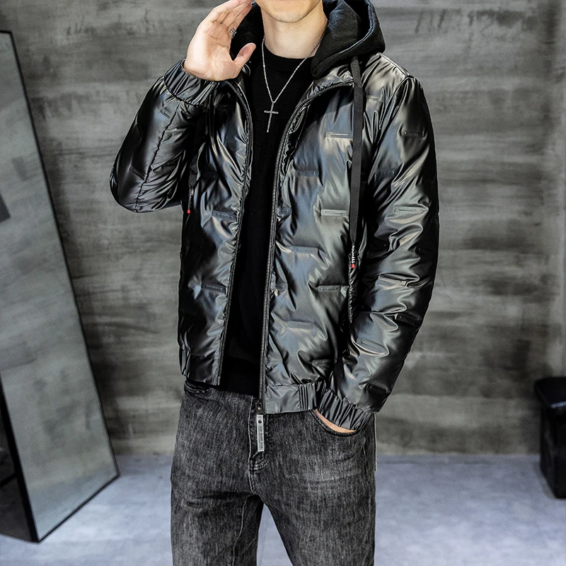 Winter men jacket 80% white duck down new glossy light down jacket fashion trend   thickened white eiderdown warm coat hot style