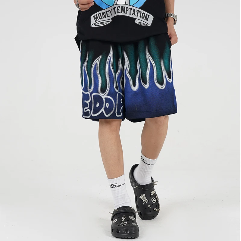 

Шорты мужские и женские с принтом пламени, летние повседневные штаны оверсайз с кулиской и широкими штанинами, с соединением, в стиле Харадз...