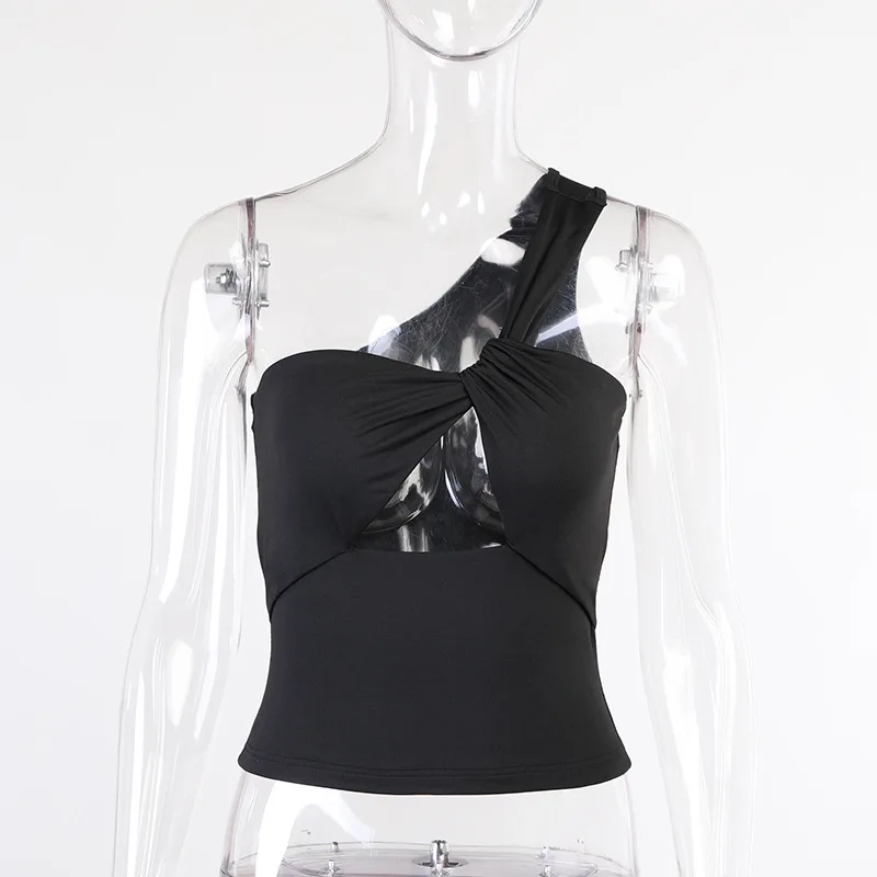 

One Shoulder Wrap Tank Top Women Hollow Out Backless Tube Top Summer Beach Casual Cami Tops White Black Purple