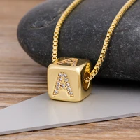 nidin new design diy alphabet cube pendant necklace long chain letter necklace for women men initial family name jewelry gift