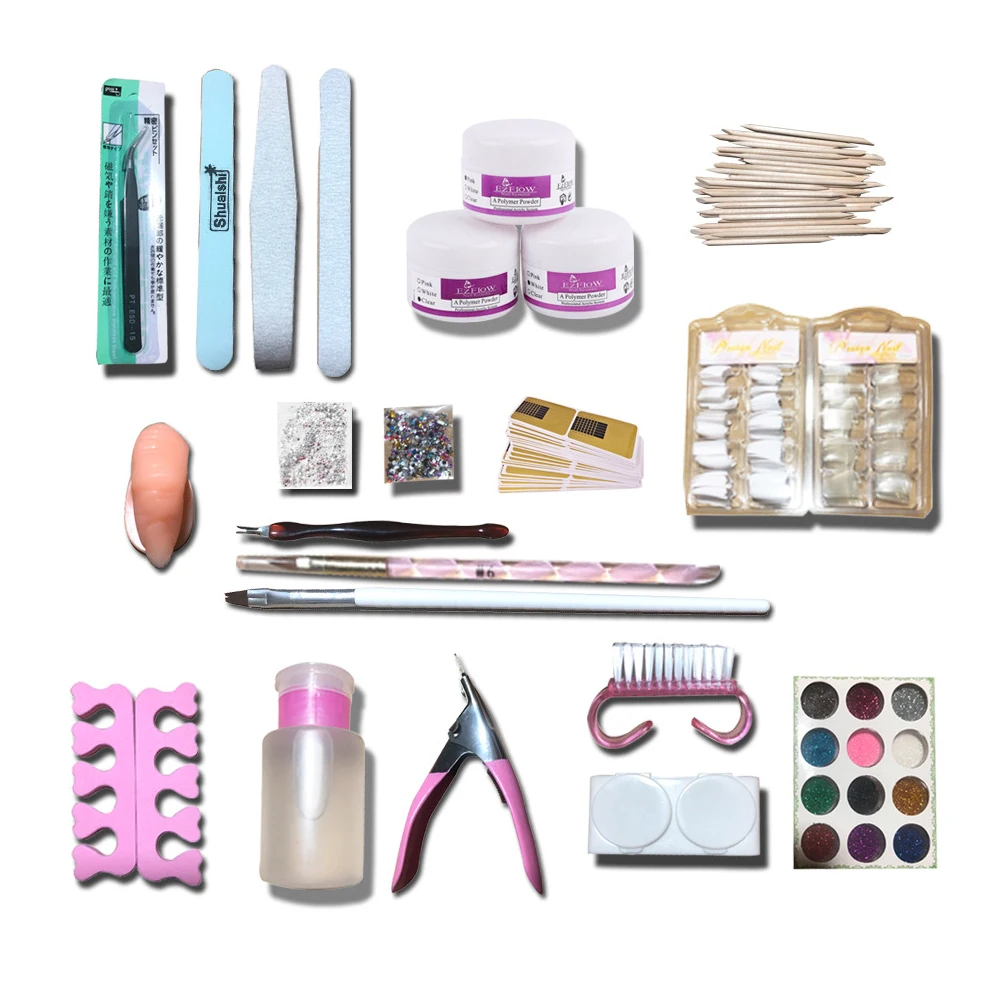 

Learning Art Portable Party Manicure Tool Glitter Powder Acrylic Nail Kits Tips Brush Tweezers Professional Polishing Strip Home