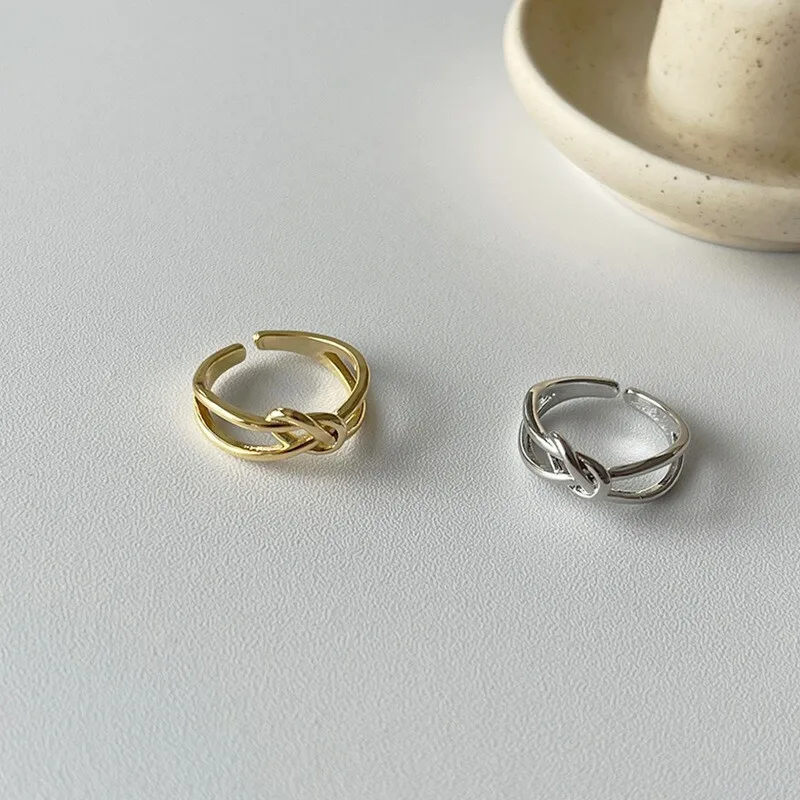 

Кольца из стерлингового серебра 925 пробы для узелков золотого цвета, простого дизайна ручной работы, модные ювелирные украшения