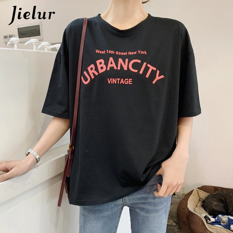 Футболка Jielur женская с буквенным принтом в Корейском стиле Классическая простая