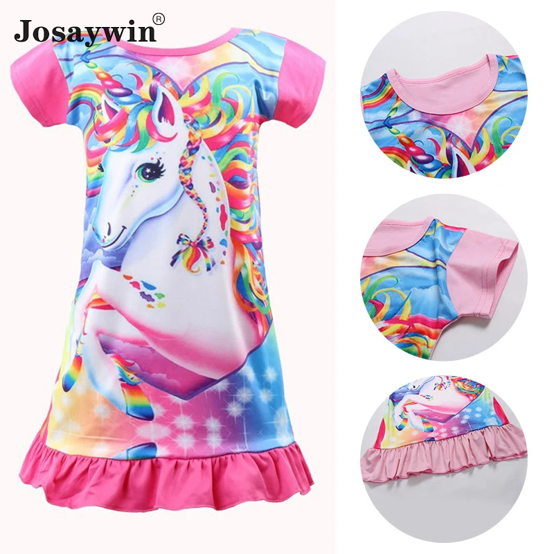 Summer Dress for Girls Print Cartoon Vestidos Kids Dresses for Girls Party Casual Unicorn Dress Baby Children Clothes 2-12 Years