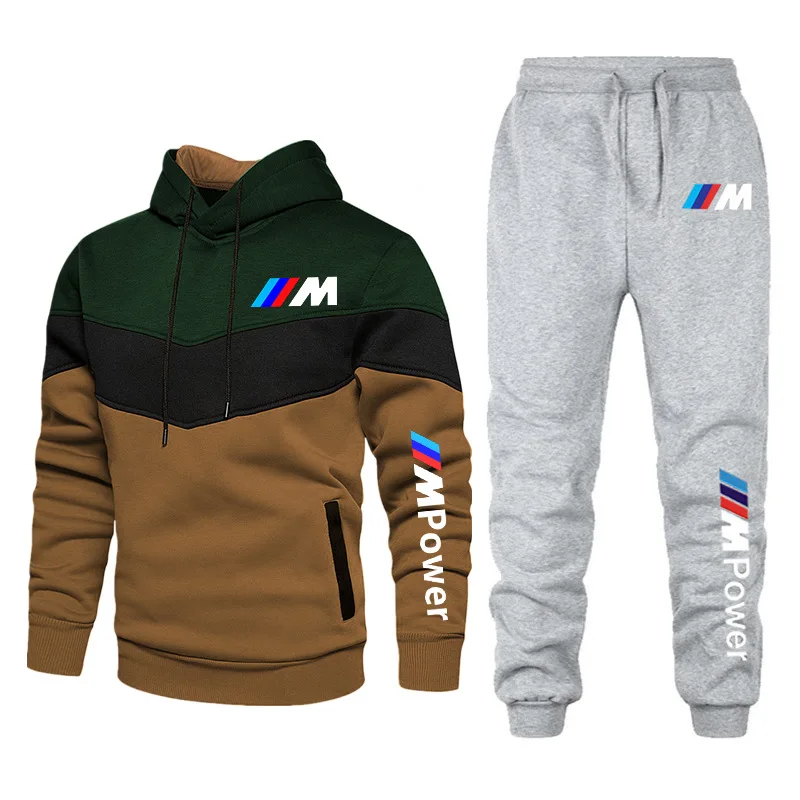 

2021 Spring And Autumn New Men's Sports Casual Suit + Pants Two-Piece Splicing Pullover Ssweater Suit