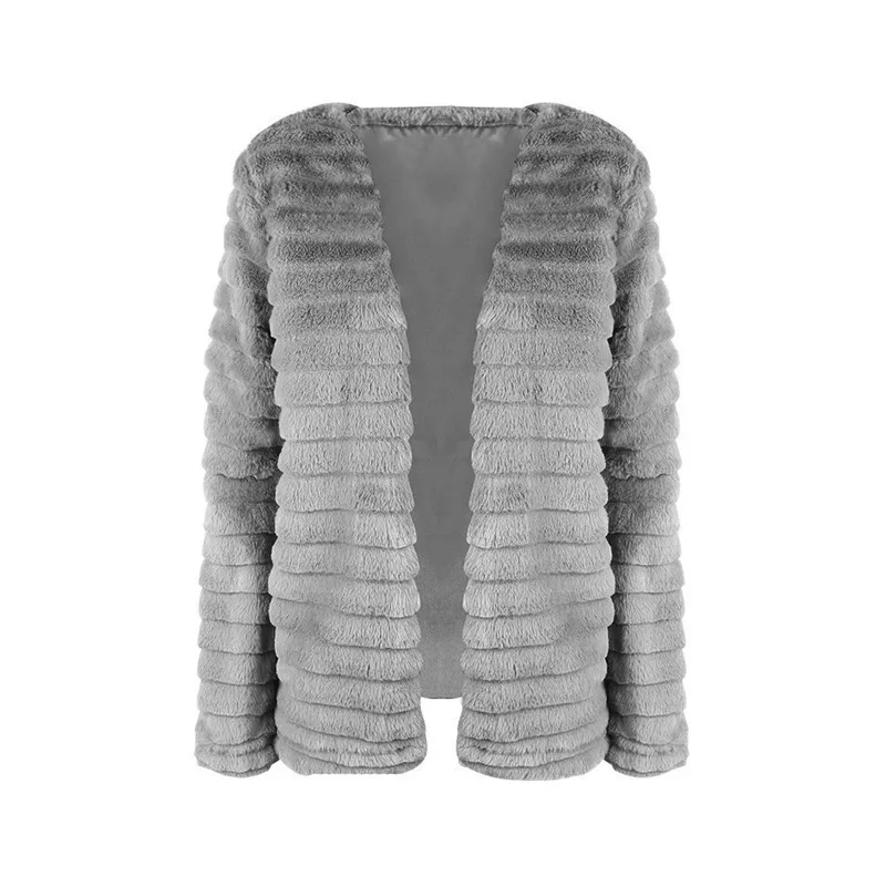 Повседневные уличные шубы из искусственного меха с V образным вырезом плюшевое