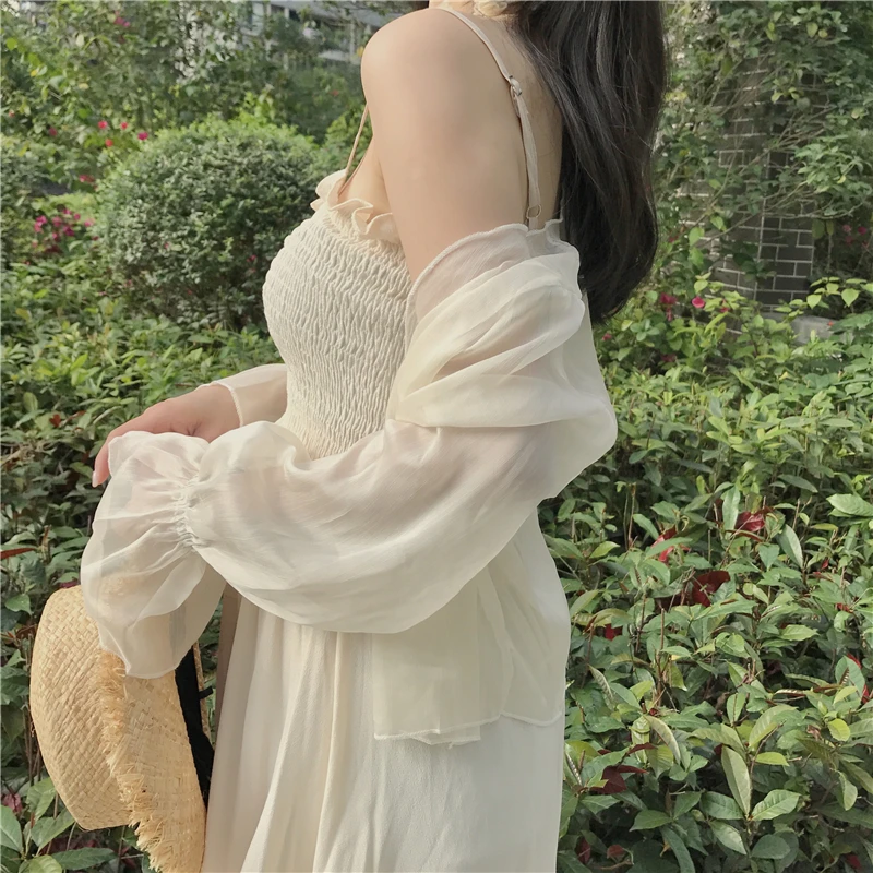 

Sun Protection Clothing Women's Summer Thin Sling Dress Outerwear Cover-up Short Shawl Chiffon Cardigan Top Coat