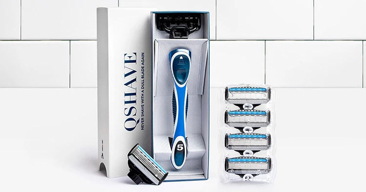 Qshave синие мужские Руководство для бритья Триммер Бритвы бритва Может Дизайн имя, 1 ручка и 6 картриджей(1 шт. X3 лезвие, 5 шт. X5 отвала