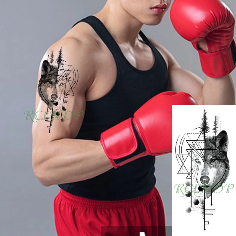 Водонепроницаемая Временная тату наклейка с головой волка животный треугольник