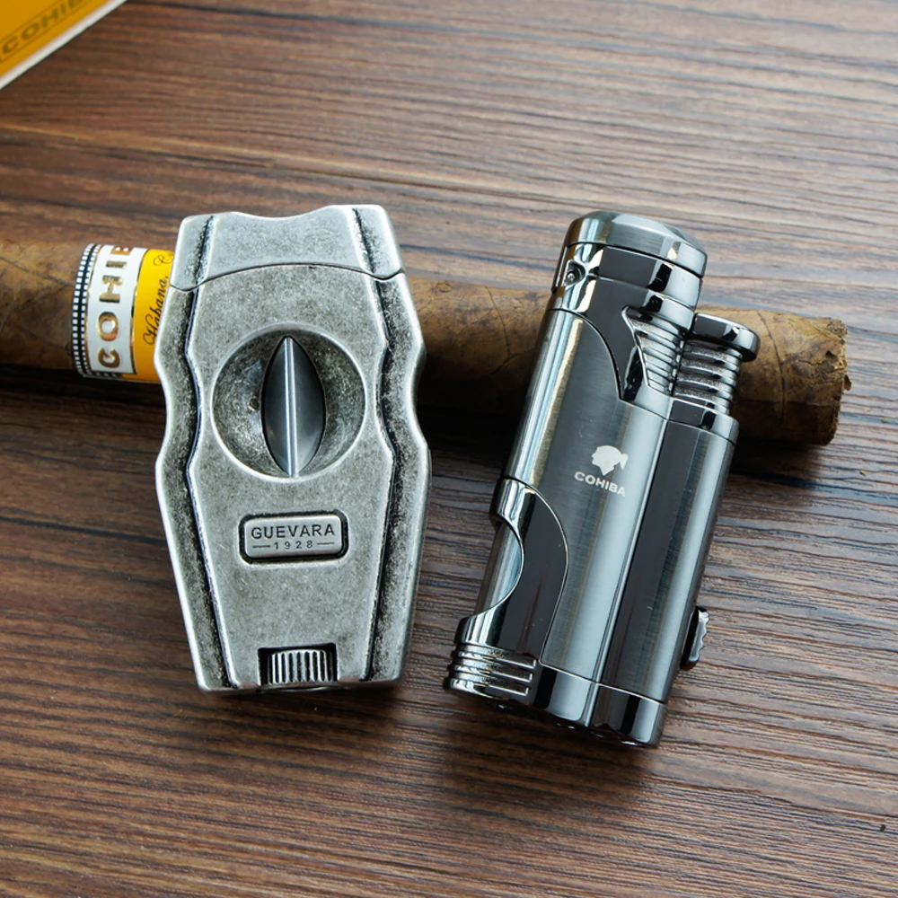 Cigar Cutter Windproof  Flame Butane Torch Refillable Lighte