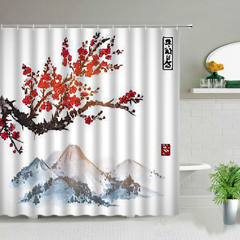 natural scenery green bamboo flower birds plant shower curtains forest spring summer landscape bathroom decor cloth curtain set free global shipping