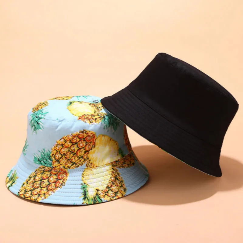 Панама с принтом ананаса Женская двусторонняя хлопковая шляпа изображением