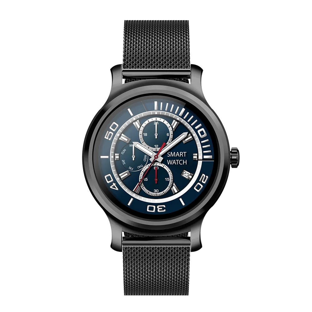 Black steel strap RUNDOING R2 1,3 дюймов Смарт-часы Bluetooth Вызов полный сенсорный экран дистанционное управление пульсометр фитнес-трекер запись для мужчин и женщин - Цвет: Black steel strap