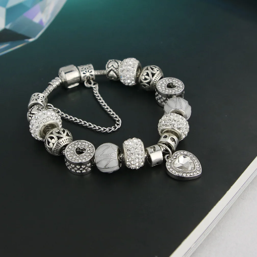 Vintage Christmas Silver Crystal Charm pandora Bracelets &amp Bangles for Women DIY Rhinestone Jewelry | Украшения и аксессуары
