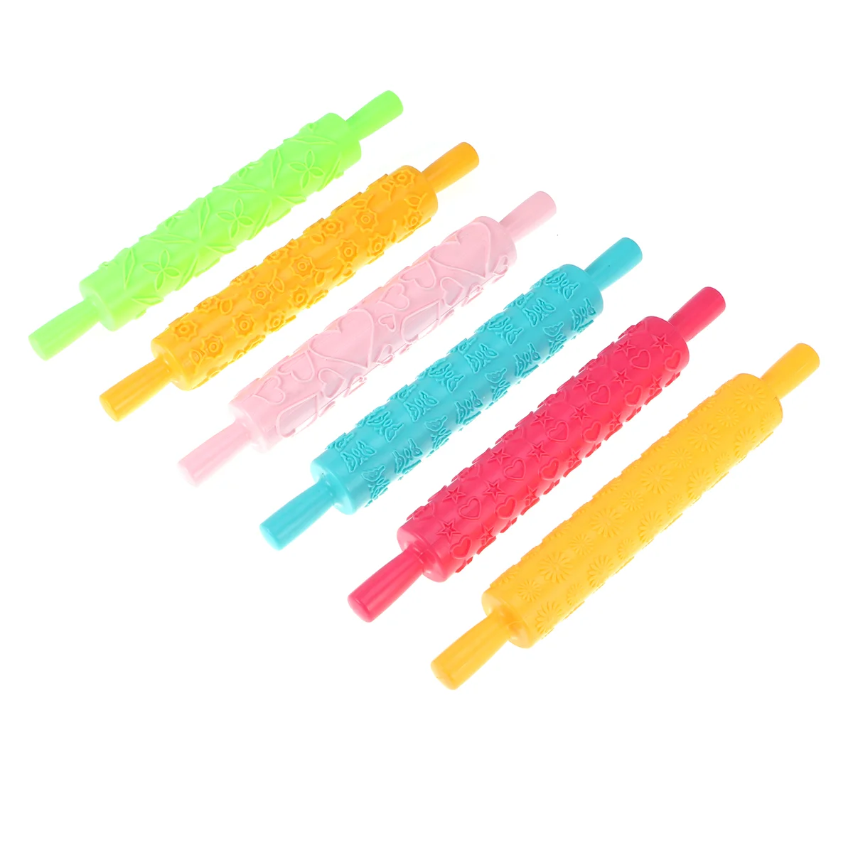 

6pcs DIY Embossed Rolling Pin Multifunctional Fondant Cake Paste Gum Embossing Sugarcraft Plastic Decorating Tool