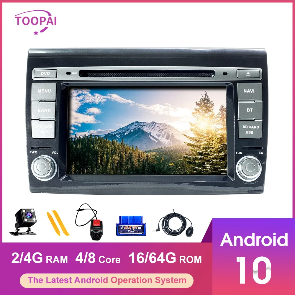 TOOPAI Android 10 для Fiat Bravo 2007 2012 автомобильный мультимедийный плеер GPS навигация