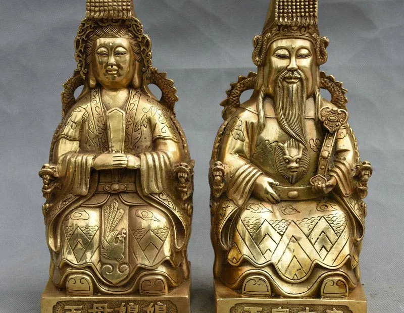 10 Китайский Миф латунь сидеть стул дракон Queen мать нефритовый император Бог