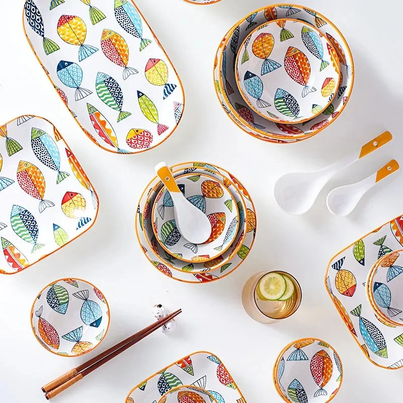 

"Colourful Fish" Beautiful Dishes Dinner Plates Set Platter Tray Home Restaurant Dinnerware Tableware