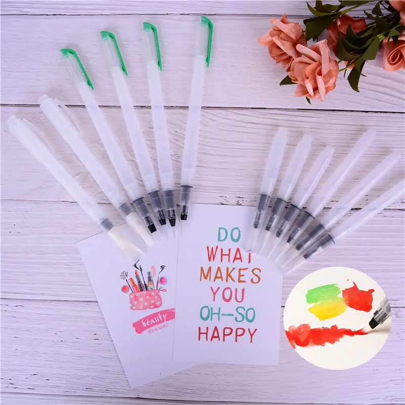 

6pcs/set Refillable Water Brush Ink Pen For Color Drawing Painting Illustration And Calligraphy School Stationery