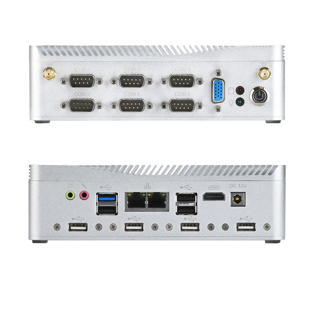 Мини ПК 6* COM Celeron J1900 2,00 ГГц 6* RS232 последовательный порт 2* LAN 8* USB VGA Windows 10 Linux Безвентиляторный промышленный мини-компьютер