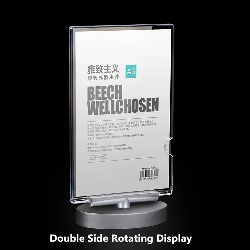 

A5 Rotating T Shaped Double Sided Acrylic Sign Holder Menu Card Holders Ad Frame Marketing Display Stand