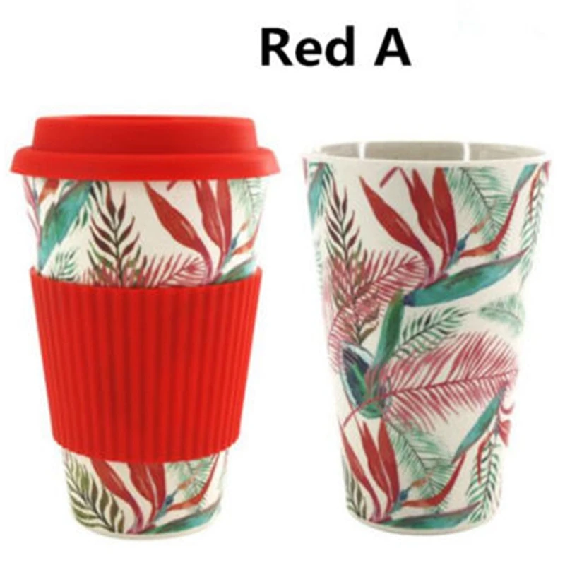 2x Mugs Reusable Bamboo Fiber Coffee Insulation Travel Mug 430ML Drink Cup Red &amp Orange | Дом и сад