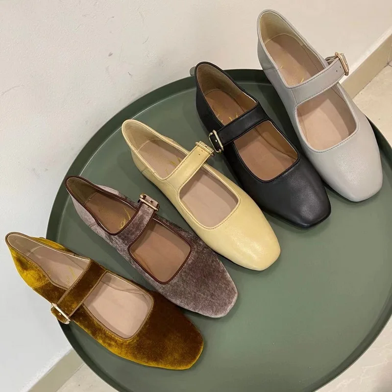 

French Retro Square Toe Mary Jane Buckle Flat Shoes Ballet Shoes Women flat retro shoes SAMEDELMAN