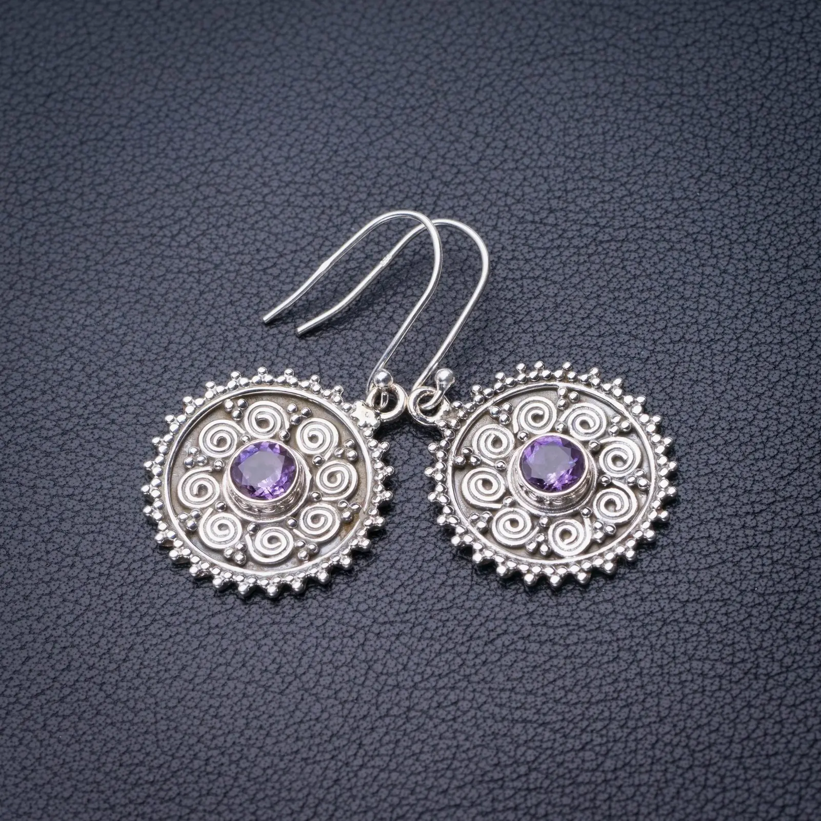 

StarGems Natural Amethyst Handmade 925 Sterling Silver Earrings 1.75" D6815