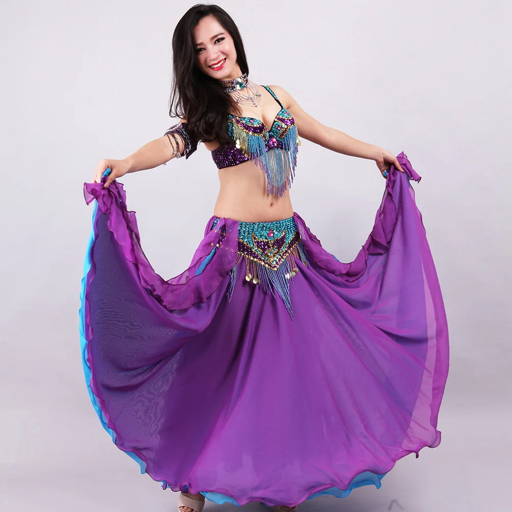 5pcs Sets Belly Dance Costume For Women Ladies Bellydance Beaded Bra&ampBelt Adult Chiffon Skirt Stage Performance Dancewear Girls |