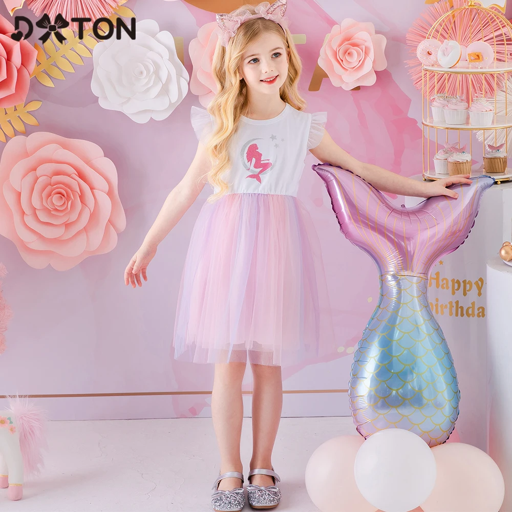 

DXTON Kids Dress For Girls Mermaid Princess Girls Dress Children Birthday Party Costumes Flare Sleeve Summer Dress Girls Clothes