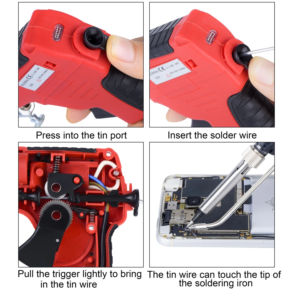 

JCD 80W Soldering Gun Kit With Soldering Wires Solder Nozzle Cleaning Mesh Soldering Tips Tweezers Desoldering Pump Repair Tools