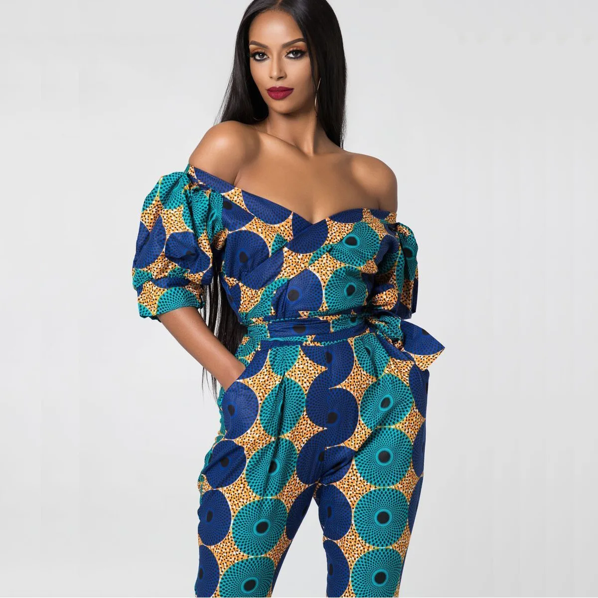 

African Dashiki Print Jumpsuit Sexy Off Shoulder Summer Slash Neck African Boubou Dress Club Party Ankara Fashion Dresses Robes