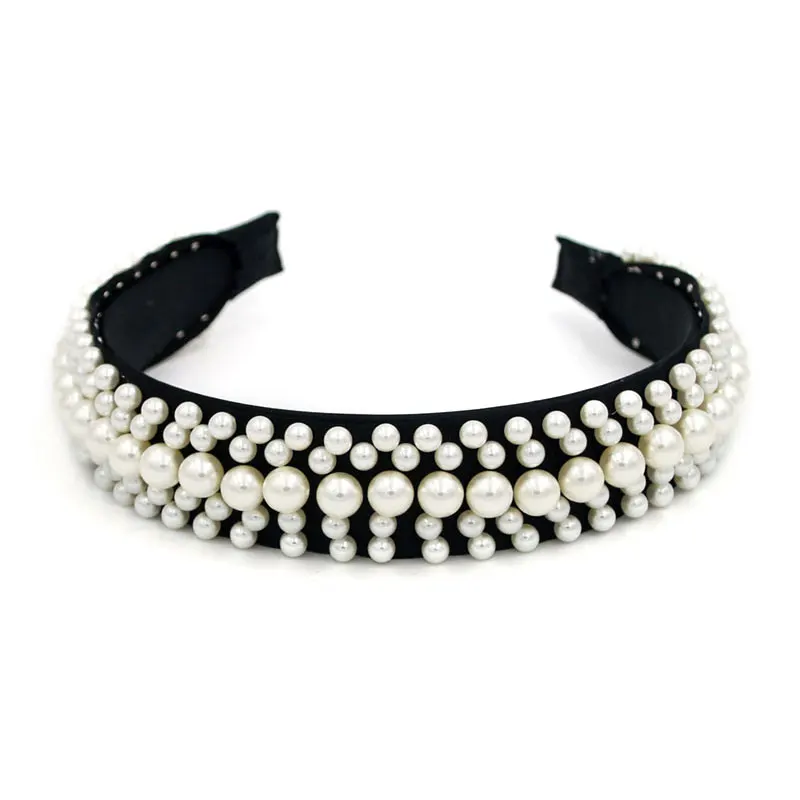 Барокко широкой лентой тиара Головные уборы Ретро Искусственный белый жемчуг