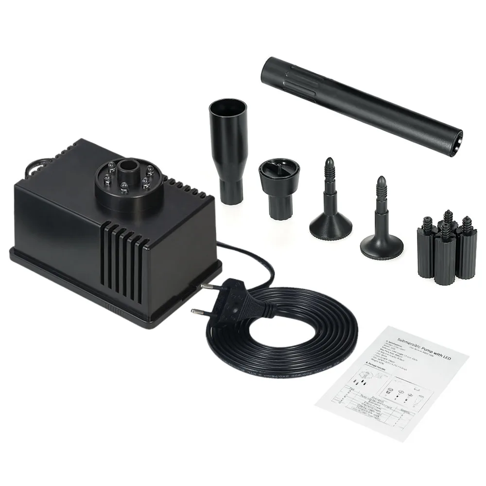 

New 5/10W Submersible Water Pump for Aquarium Fish Tank Water Pump with LED Light Pond Garden Fountain 500-600L/H AC 110-220V