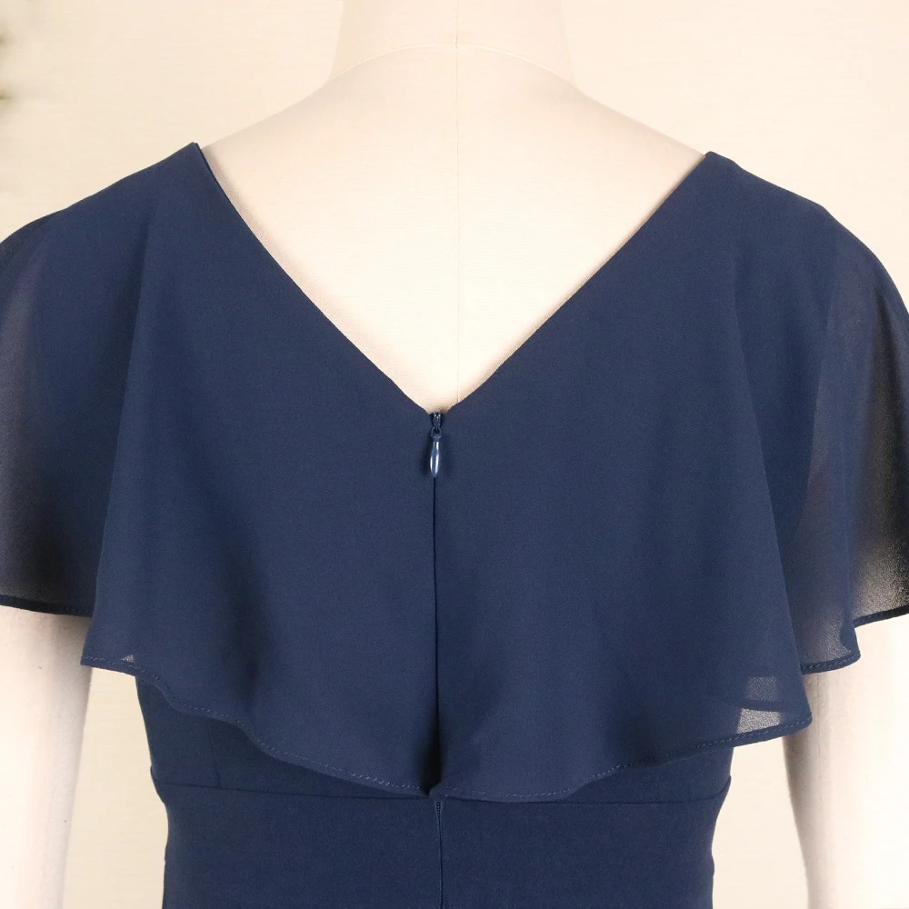 

Summer 2021 Europe America V-neck Sexy Backless Splicing Net Yarn Ruffle Solid Color Oversize Women's Dress African Casual
