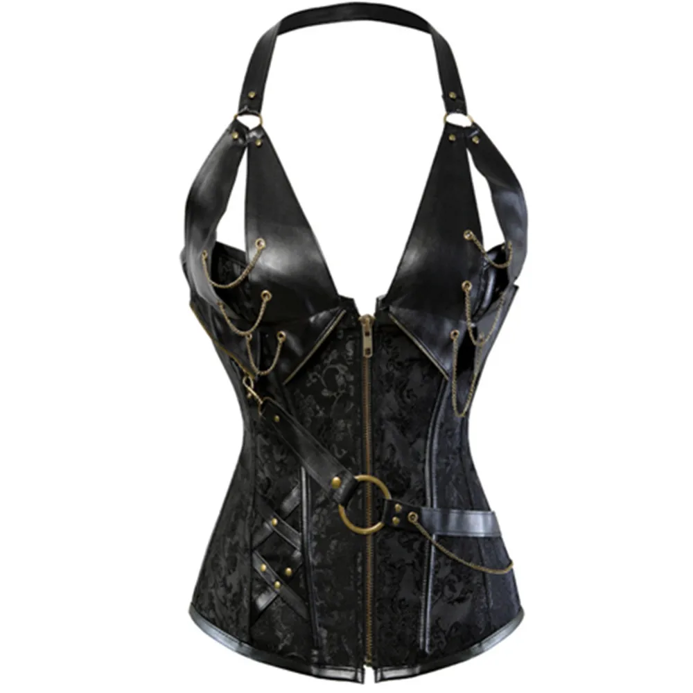 Корсет из искусственной кожи с бретелькой через шею регулируемый корсет Женский